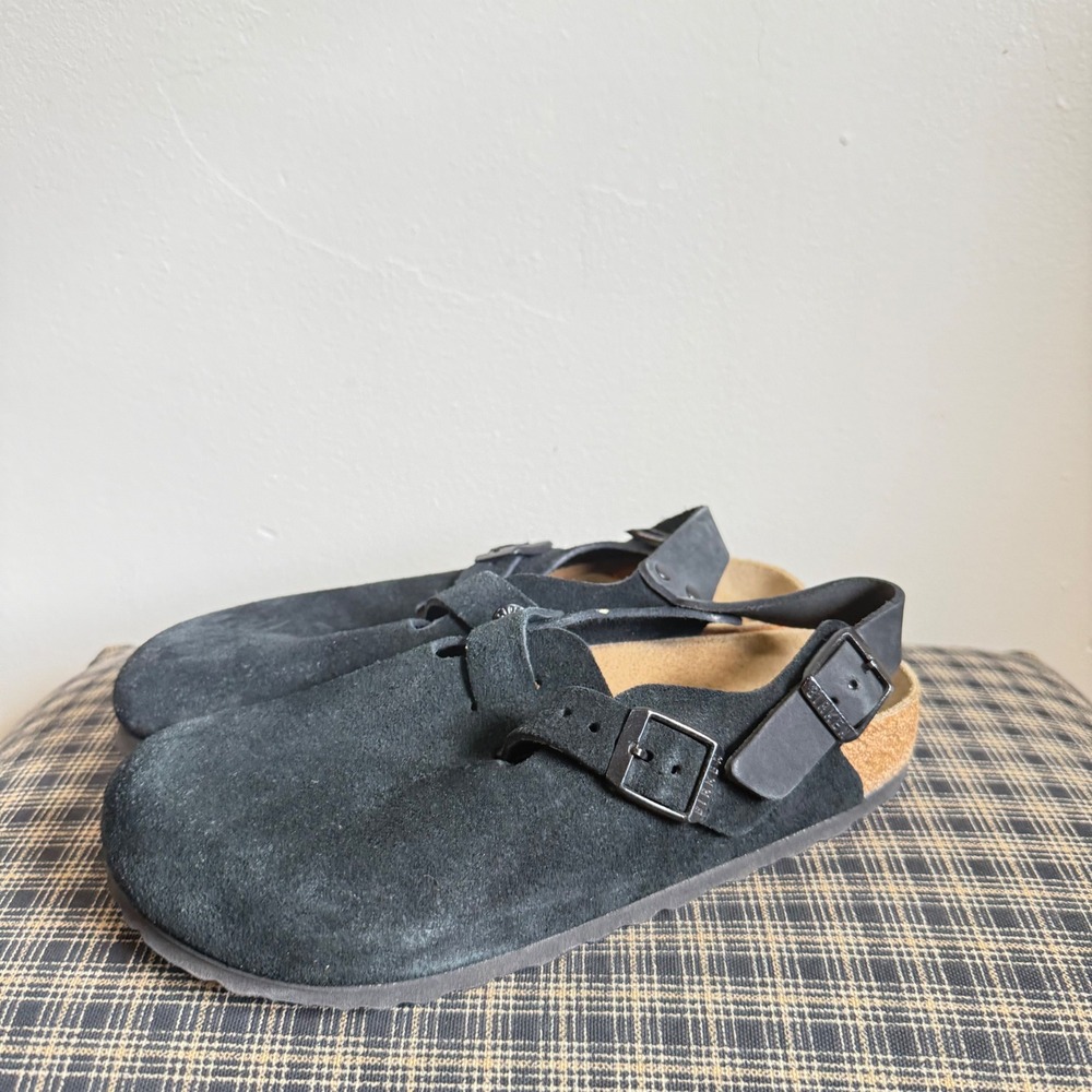 Birkenstock London Suede Buckle Strap Clog Shoes Size 37 Black